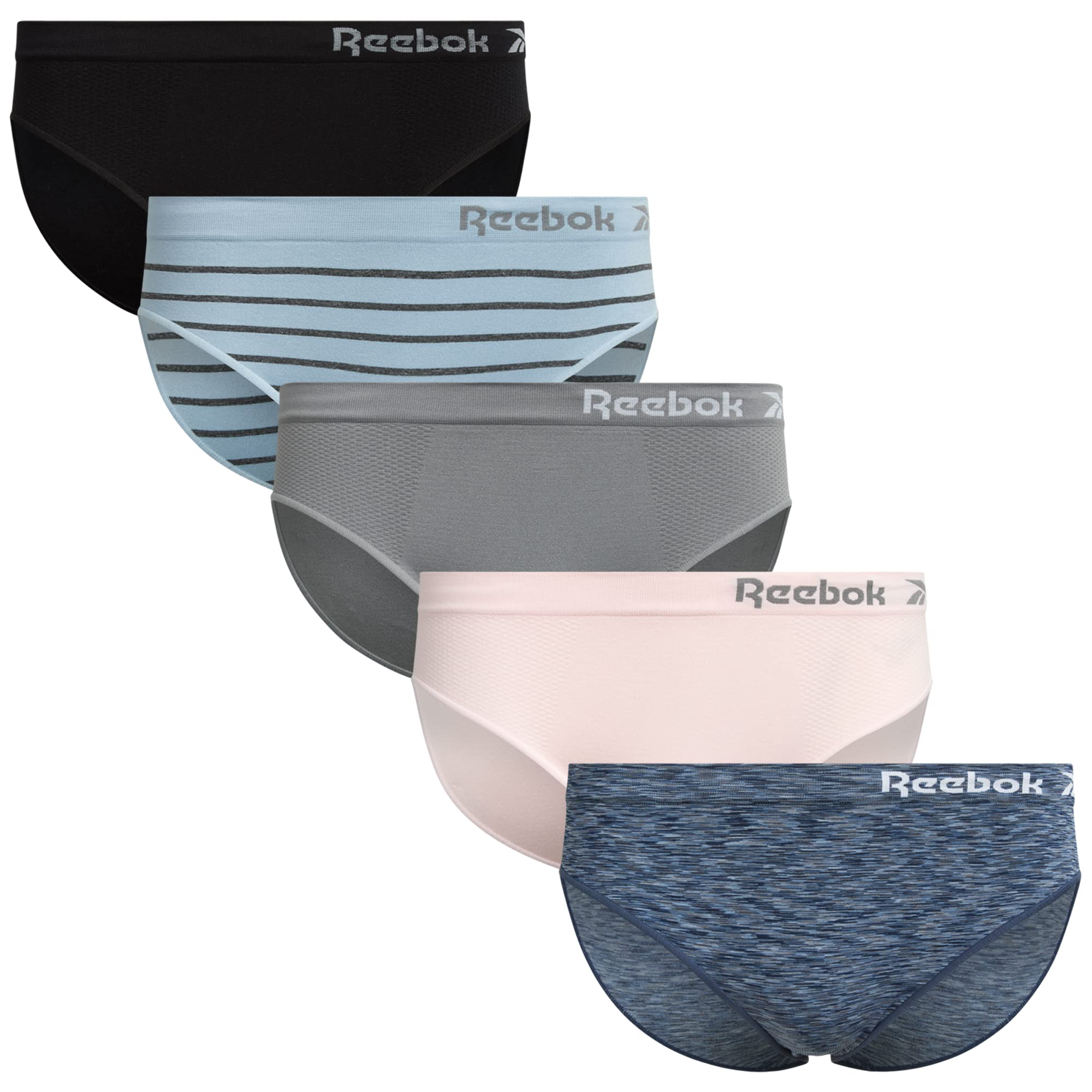 Reebok Womens Bikini Underwear - 5 Pack Soft Stretch Performance Tag Free Briefs Bikini Panties Seamless Underwear for
