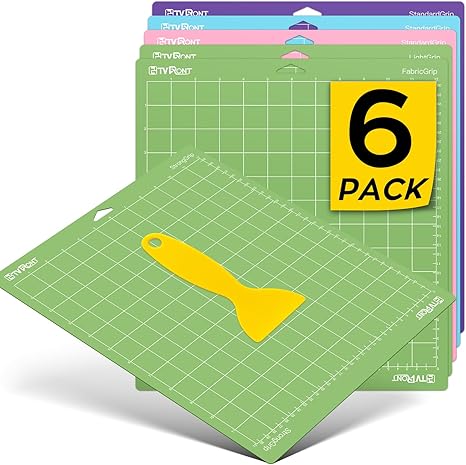 HTVRONT Cutting Mat, 6 Pcs Cutting Mat 12x12(Standard, Light, Strong, FabricGrip) Compatible with Cricut Maker 3/Maker 4/Maker/Explore 3/4/Air 2/One, Variety Adhesive Sticky Cutting Mats Accessories
