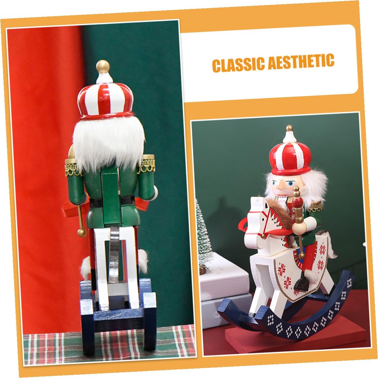 Wooden Nutcracker Figurine 30cm Rocking Christmas Nutcracker Ornament Indoor Festive Decoration