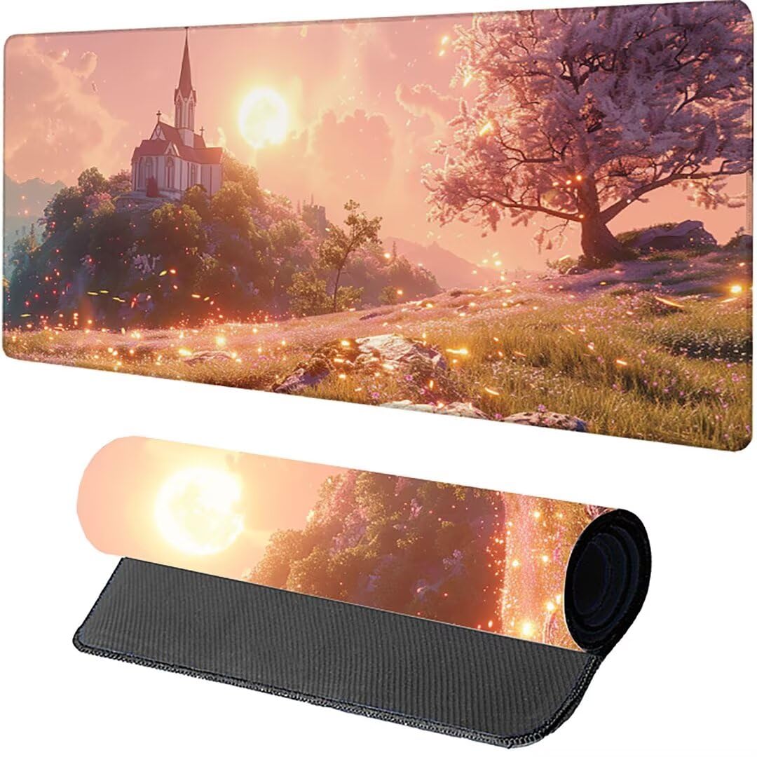 Excel Shortcut-Tasten-Mauspad - erweitertes großes 1200 x 600mm XL-Spickzettel-Gaming-Mauspad | PC-Büro-Tabellenkalkulation-Tastaturmatte | rutschfeste genähte Kante Kirche Baum