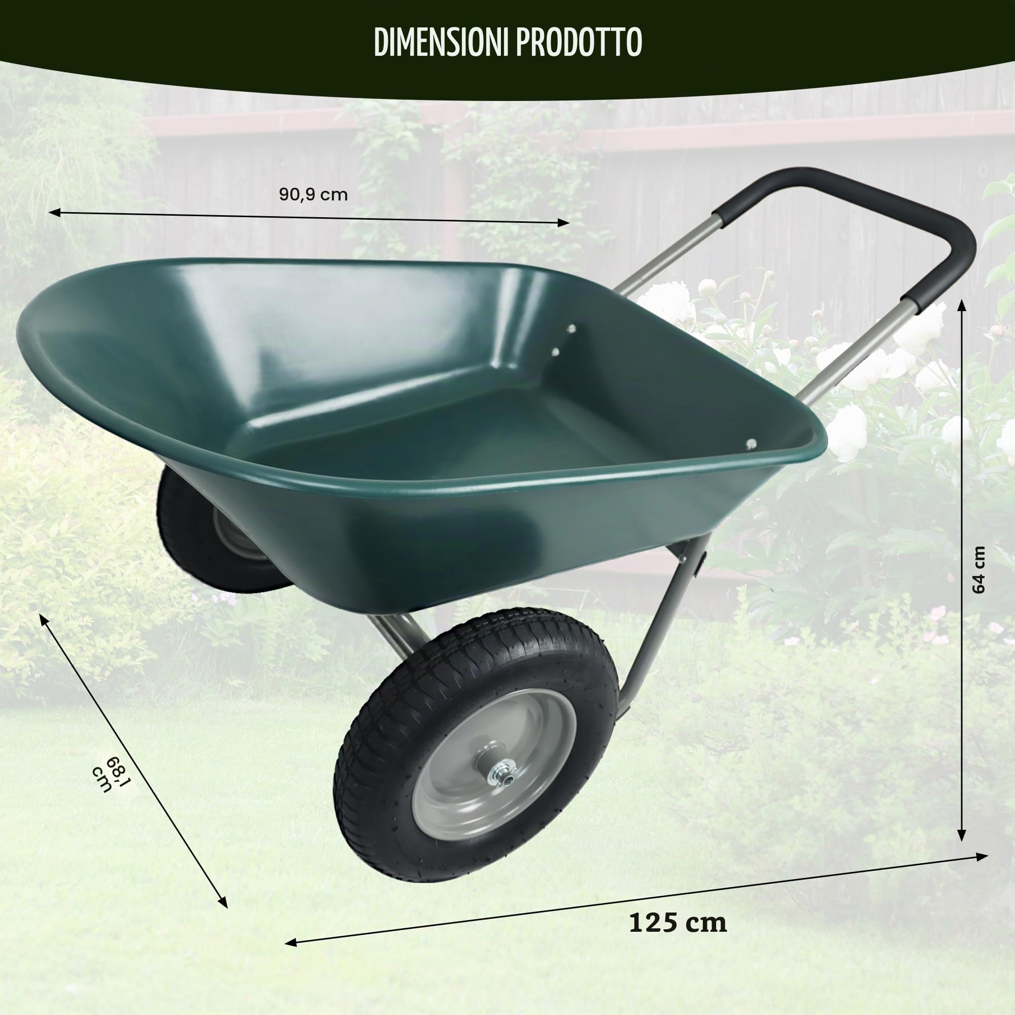 Elevon Carrello da giardino, carrello da giardino resistente per uso domestico, carrello a doppia ruota per casa, giardino, patio, con supporto integrato, colore verde