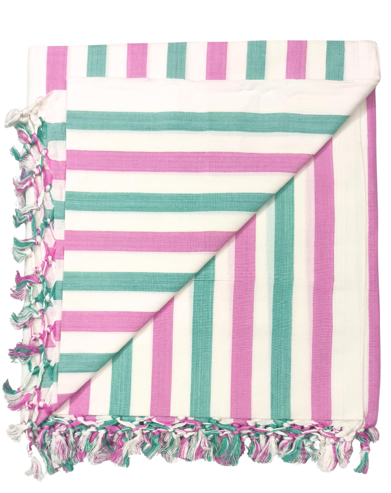 Arvore Bunkaar The Handloom Story 100% Organic Desi Cotton Soft Bhagalpuri Chadar/Summer Blanket/Khes/Top Sheet/AC Blanket (Striped, Pink White Green, 1, Bhagalpuri Chadar)
