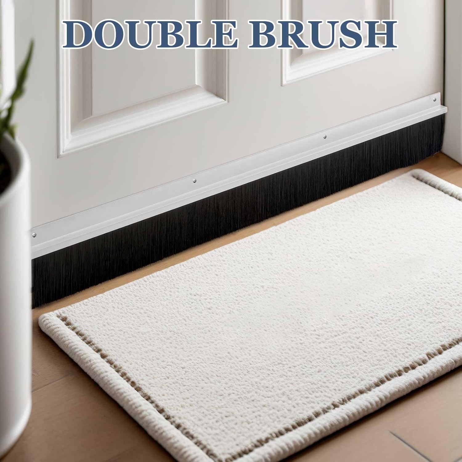 Frienda 3 Sets 3"x36" Garage Door Brush Seal Double Layer Roll up Door Bottom Sweep Brush No-Drill Easy Install Aluminum Holding for Garage/barn/Hangar Dust, Debris, and Draft Protection