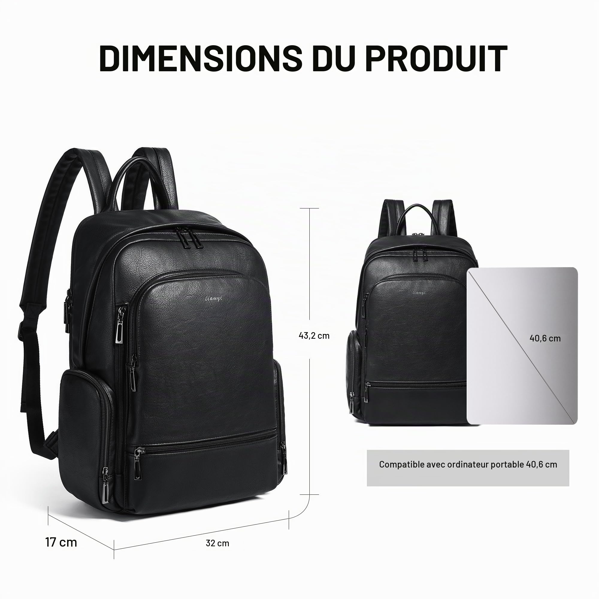 Sac à dos en cuir pour femme, sac à dos pour ordinateur portable de 15,6", sac à dos élégant, sac à dos pour le travail, les voyages, l'université