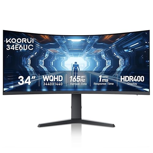KOORUI 34-inch Curved Ultrawide WQHD 3440×1440 Gaming Monitor, 165Hz 1000R- PIP/PBP, 1ms(MPRT), HDR400, DCI-P3 95%, FreeSync Premium, 1 x DP 1.4 & 2 x HDMI 2.0, Tilt Height Swivel Adjustment, 34E6UC - 34"/WQHD/1000R/HDR400