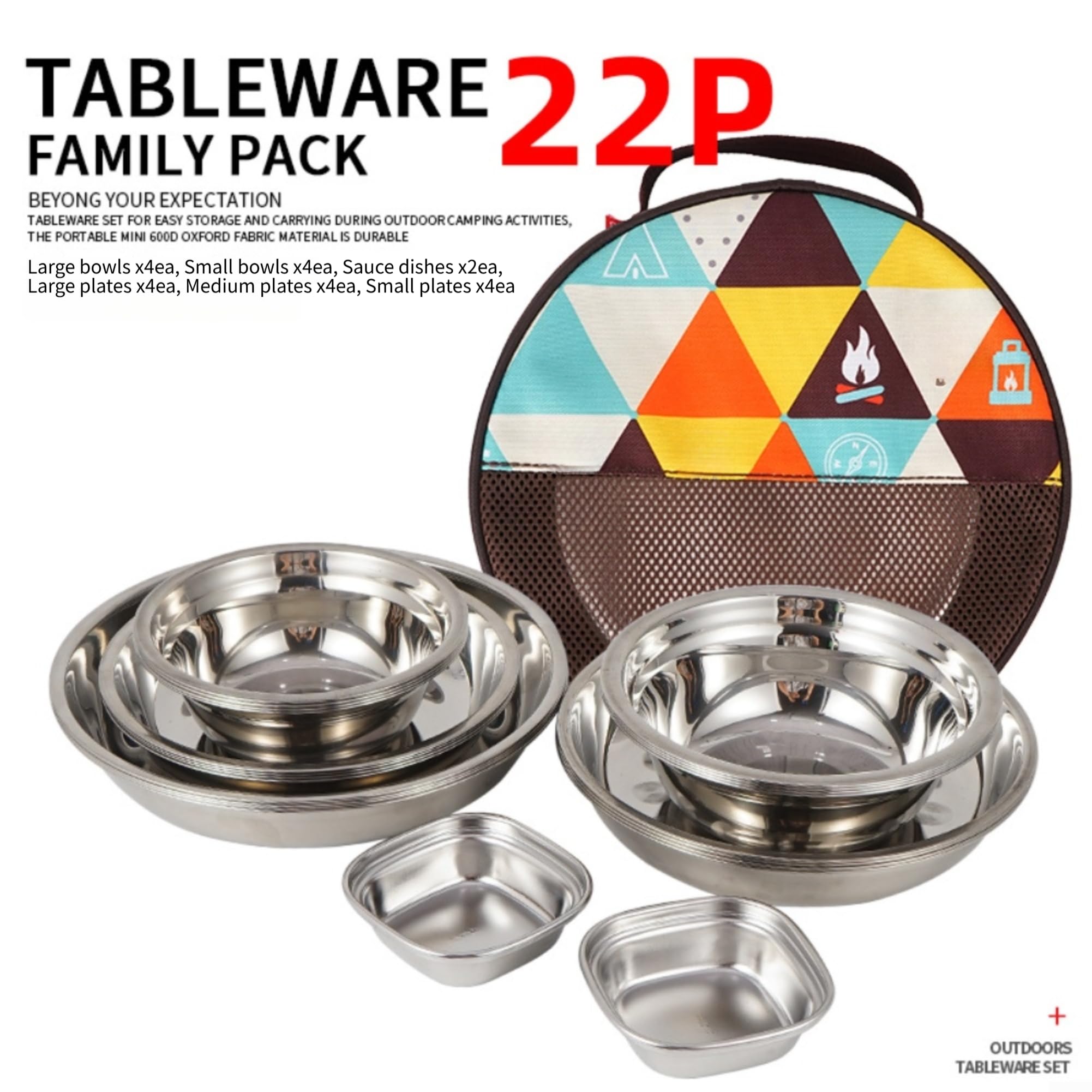 Set Stoviglie Acciaio 22 per Picnic Esterno Set Stoviglie Acciaio