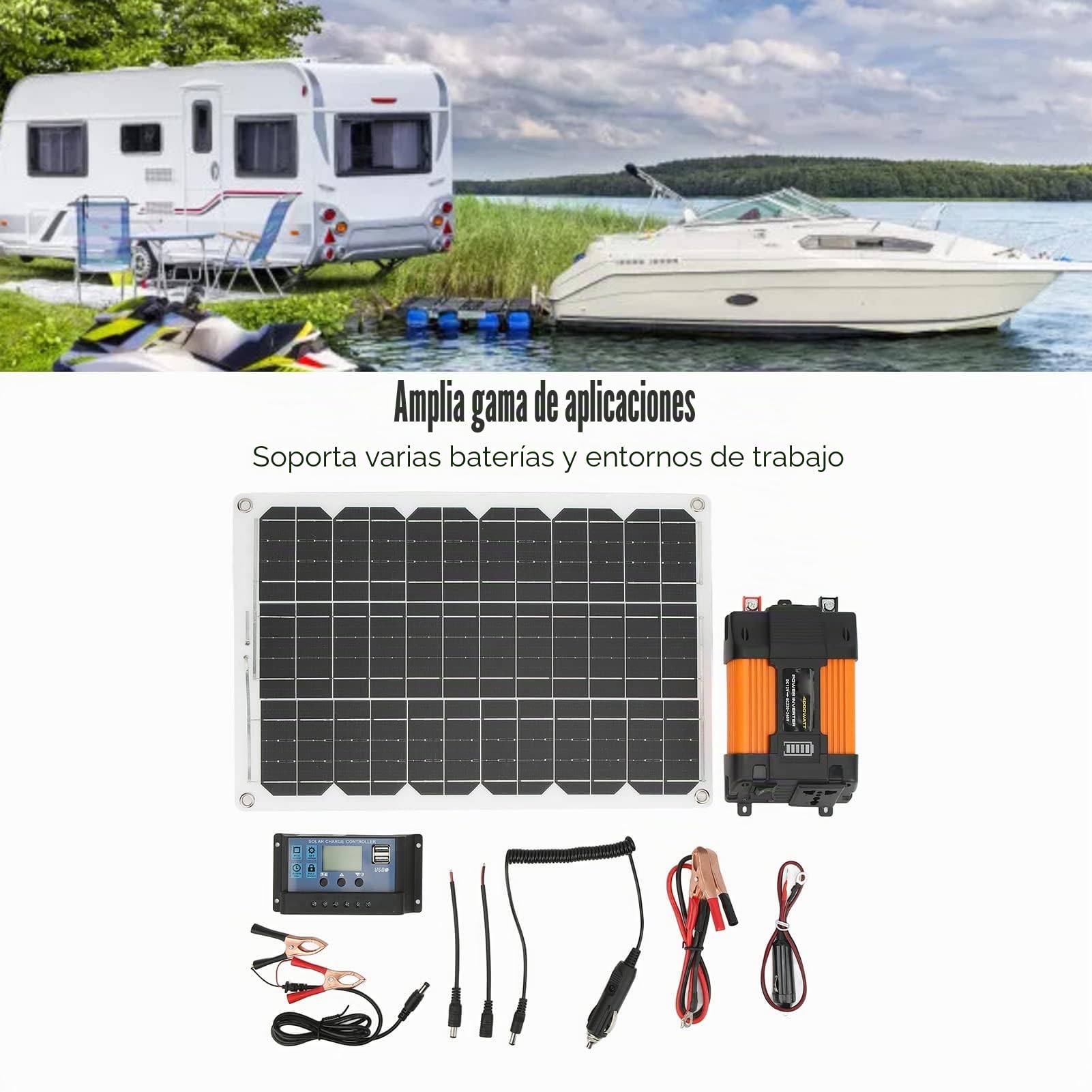 Alomejor Inversor de 4000 Vatios, Sistema de Energía Solar Portátil 30A 12V 24V Controlador de Carga Solar 18W 18V Kit de Panel Solar