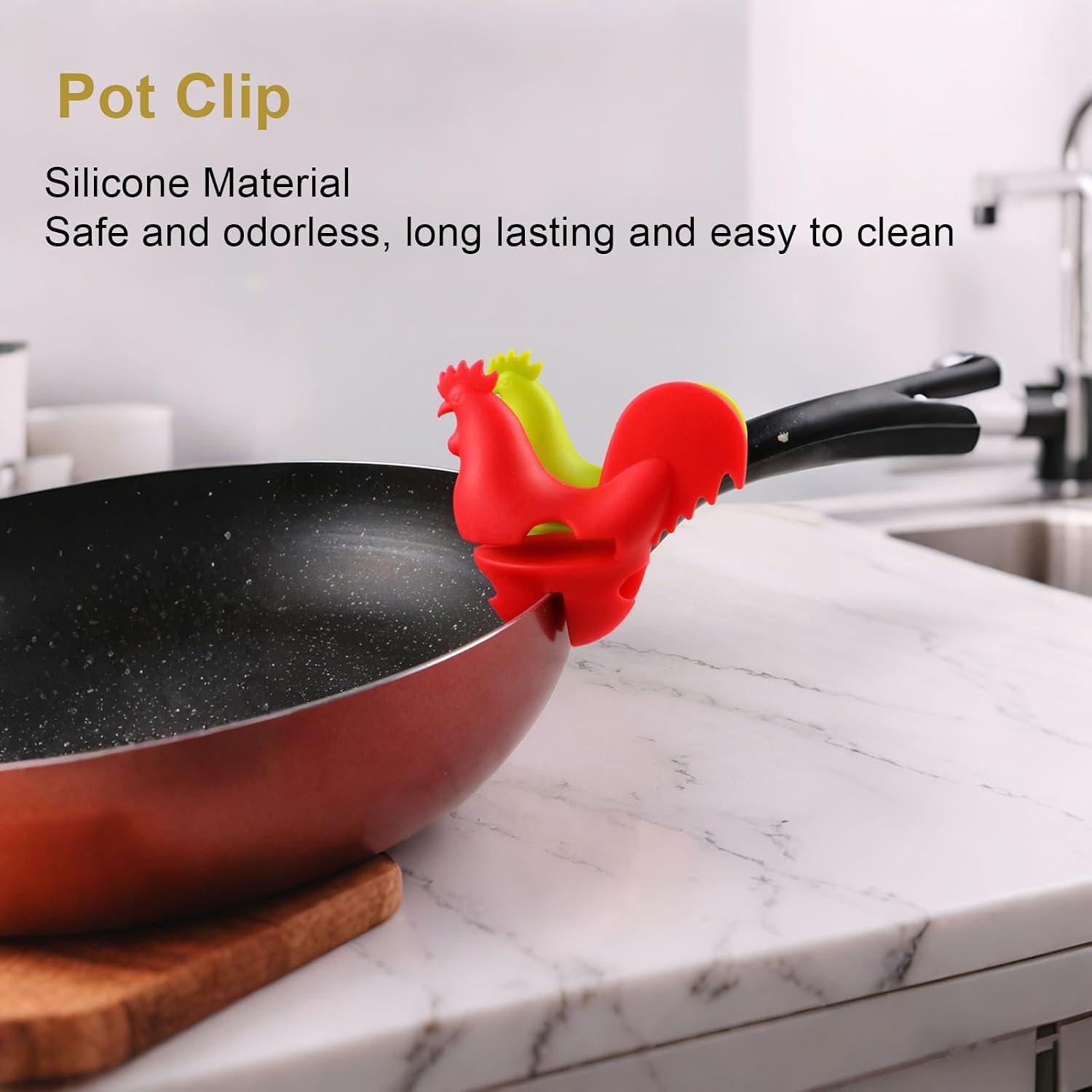 Rooster Pot Spoon Holder, Spill Proof Anti Slip Silicone Pot Clip Spoon Rest Chicken Utensil Holder for Stove Top