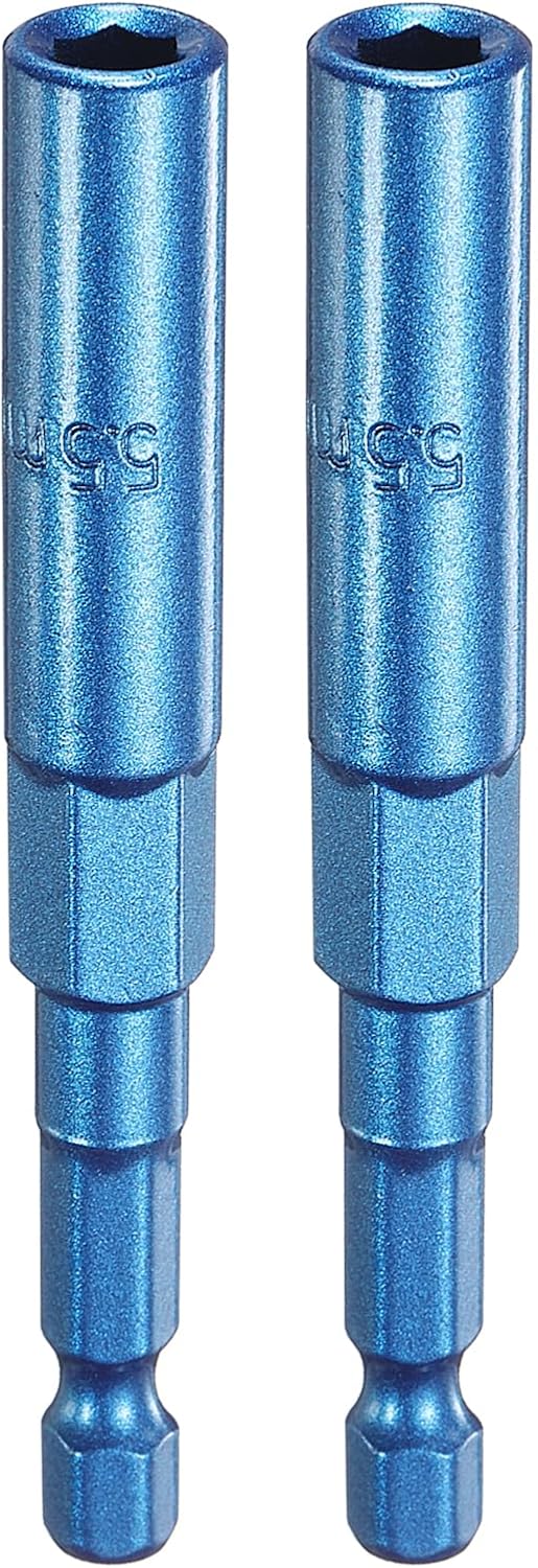 HARFINGTON 2pcs Nut Driver 5.5mm Hex Drive Socket CR-V Steel Power Screw Drill Bits Socket Wrench Tools with 1/4" Quick Change Hex Shank for Power Drills Impact Drivers, Blue