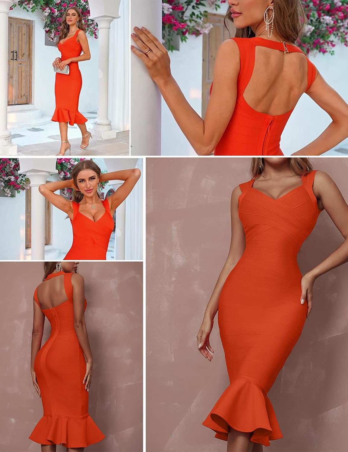 Shoulder Strap Sleeveless Fishtail Midi Bandage Dress for Women Bodycon Club Party Evening Dresses - Image 7