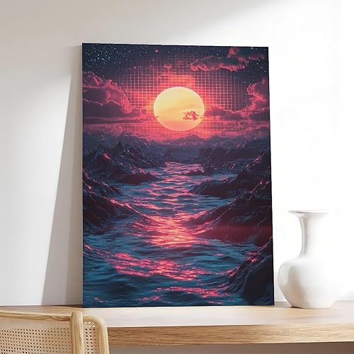 Miniatura 7 de ZMLIS Arte de pared retro futurista de onda de vapor-póster de neón Synthwave para dormitorio o estudio, lienzo para decoración de pared, póster
