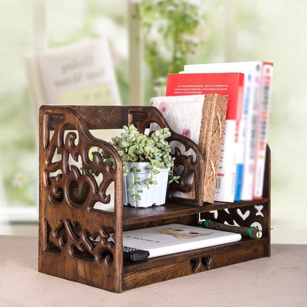 Libreria da tavoloScaffale da scrivania in Legno massello a 2 Livelli, Organizer da scrivania Scaffale portaoggetti Forniture per Ufficio per la casa Soggiorno Camera da Letto Comodino