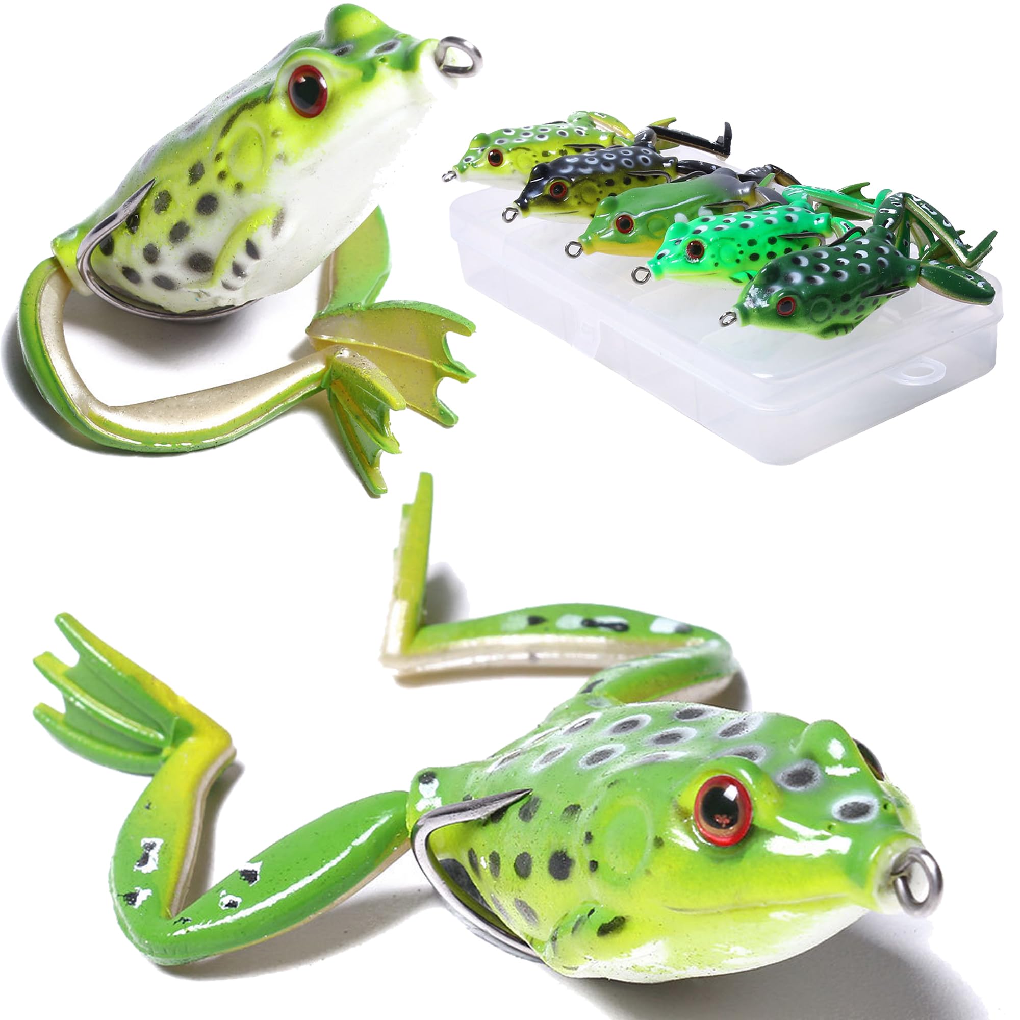 Frog Lure, Topwater Fishing Lures, Soft Frog Swimbaits with Weedless Design for Bass, Trout, Pike, Snakehead, 5pcs with Box