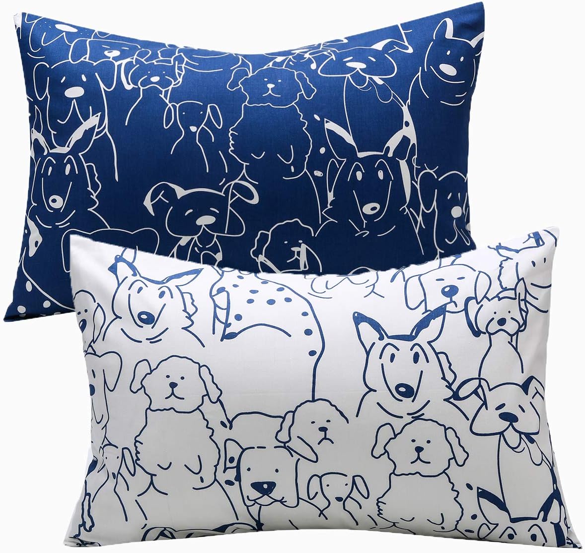 Kids Toddler Pillowcases UOMNY 2 Pack 100% Cotton Pillow Caver Pillowslip Case Fits Pillows sizesd 13 x 18" or 12x 16" for Kids Bedding Pillow Cover Baby Pillow Cases Dog Kids' Pillowcases Blue