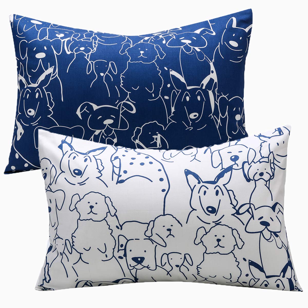 Kids Toddler Pillowcases UOMNY 2 Pack 100% Cotton Pillow Caver Pillowslip Case Fits Pillows sizesd 13 x 18" or 12x 16" for Kids Bedding Pillow Cover Baby Pillow Cases Dog Kids' Pillowcases Blue