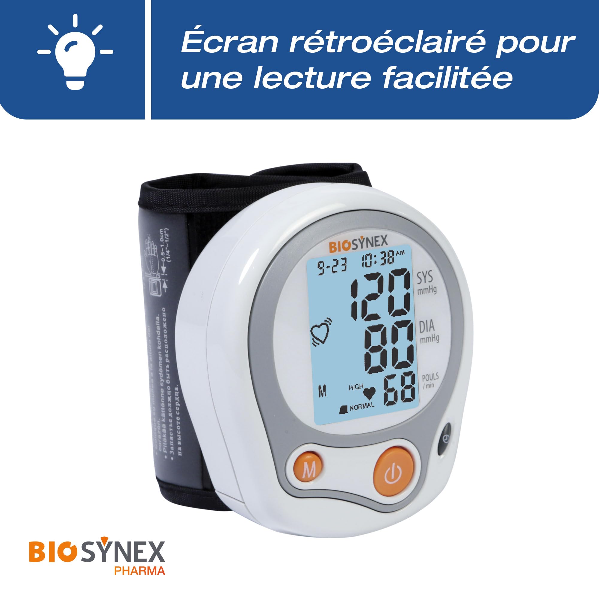 BIOSYNEX - Elektroniczny mankiet ciśnienia krwi - pomiar ciśnienia krwi i tętna - wykrywanie arytmii - nadciśnienie - zatwierdzony klinicznie (opaska na ramię)