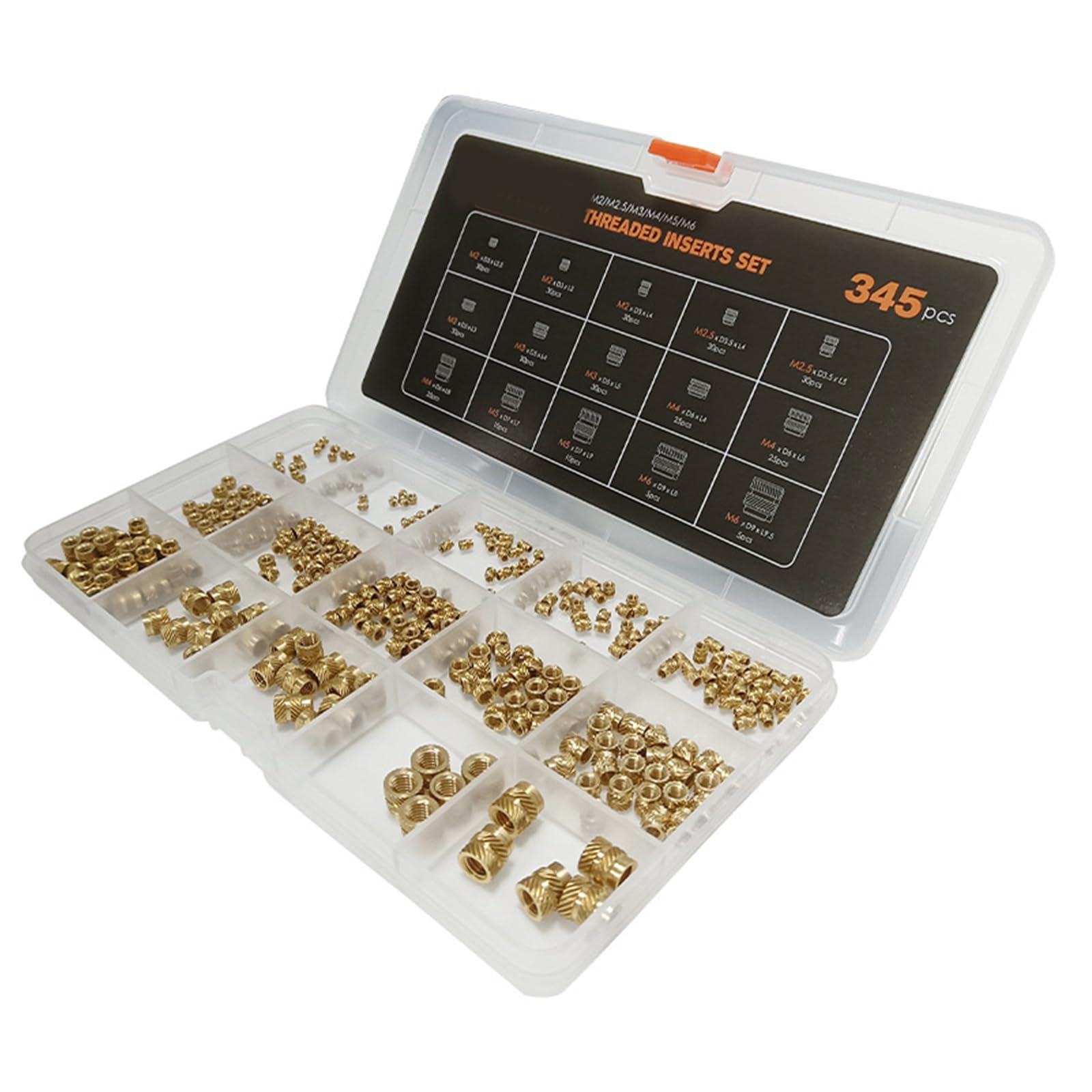 Set di dadi in ottone con inserto termico in diverse misure, con punte per saldatore da 2 a 8 punte in ottone, per un totale di 345 accessori per saldatura