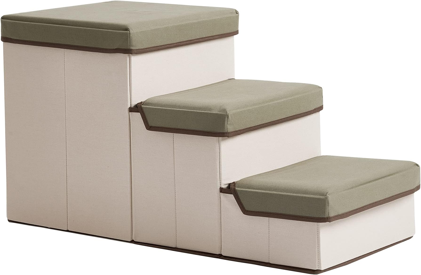 Pet Storage Stepper, Foldable Multi Tier pet Stairs with Size of 20''x11''x12.5''(2T) / 27.5''x12''x15''(3T) can Hold up to 15lbs Small&Medium Size Dogs (Khaki(3T), Solid)