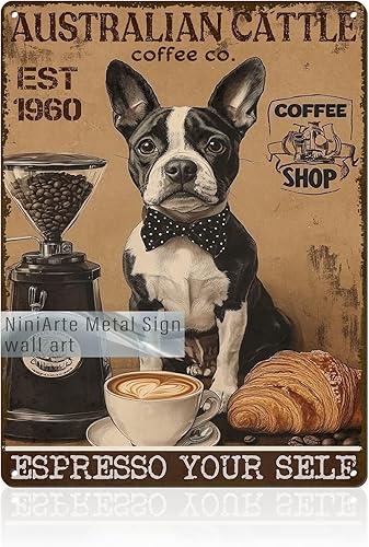 Miniatura 20 de Letrero de metal de café fresco, arte de pared retro para el hogar, cocina, cafetería, oficina, decoración de 8 x 12 pulgadas Café4,Café6,Perro
