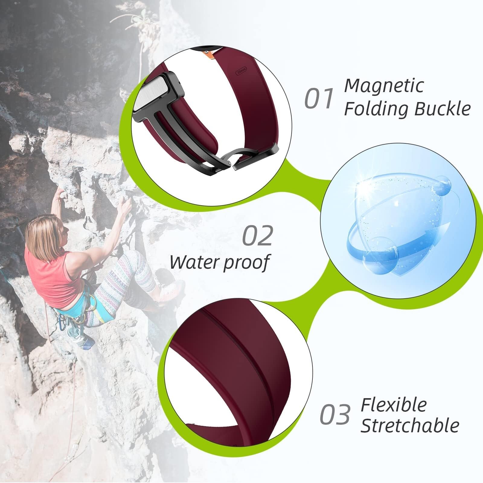 ZUC Cinturini in silicone da 20 mm 22 mm, cinturini per orologi sportivi a sgancio rapido con fibbia pieghevole magnetica per uomo donna