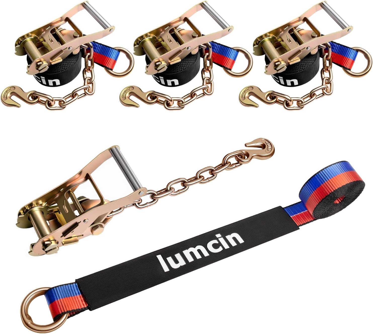 Car Tie Down Straps for Trailers - 2" x12' Ratchet Tire Straps with Chain Anchors, Heavy Duty Wheel Net Ratchet Straps for Auto Hauling, Flatbed, and Truck Transport