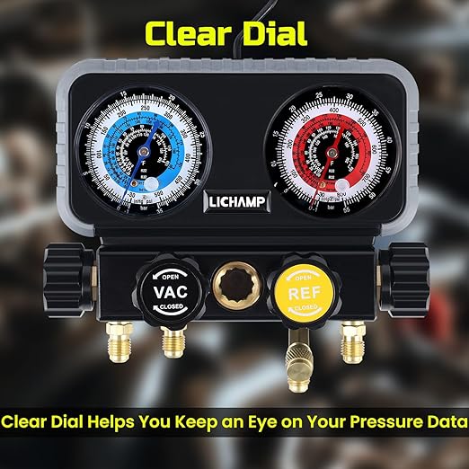 Manómetro de presión de 4 vías Lichamp para R22 R32 410A 134A miniatura 6