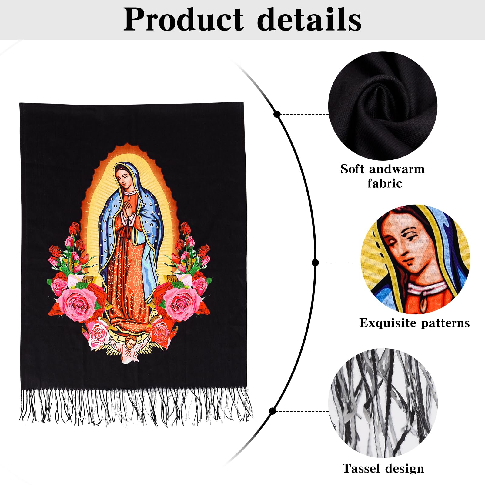 Blanket Scarf,Traditional Mexican Dress Prayer Shawl Catholic Gifts for Women,Virgin Mary Hoodie Poncho,Rebozos Vestidos Mexicana Regalos Para Mujer Mamá Abuelita Mi Esposa