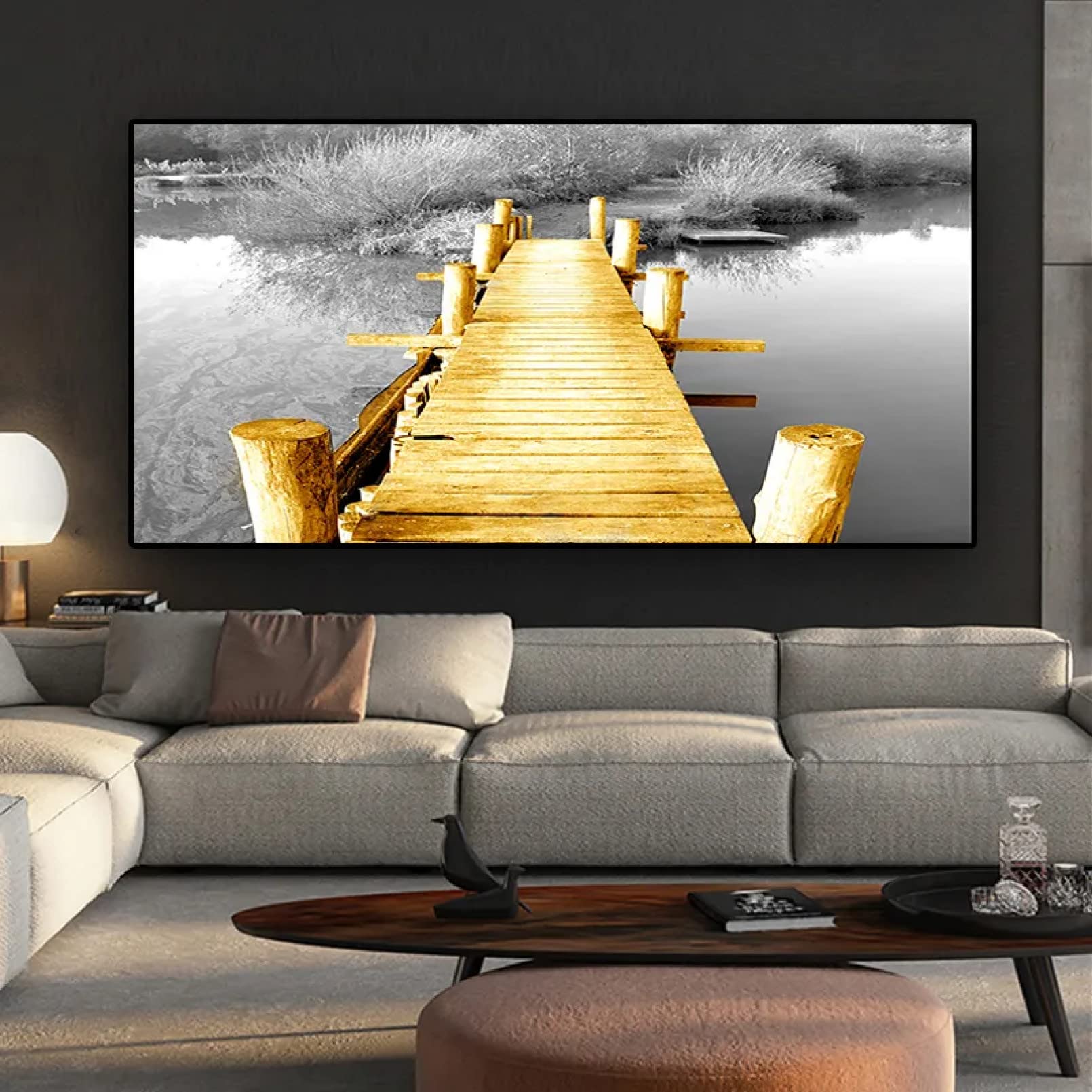 Paysage pont d'or noir et blanc toile deco pour grand salon chic - 8