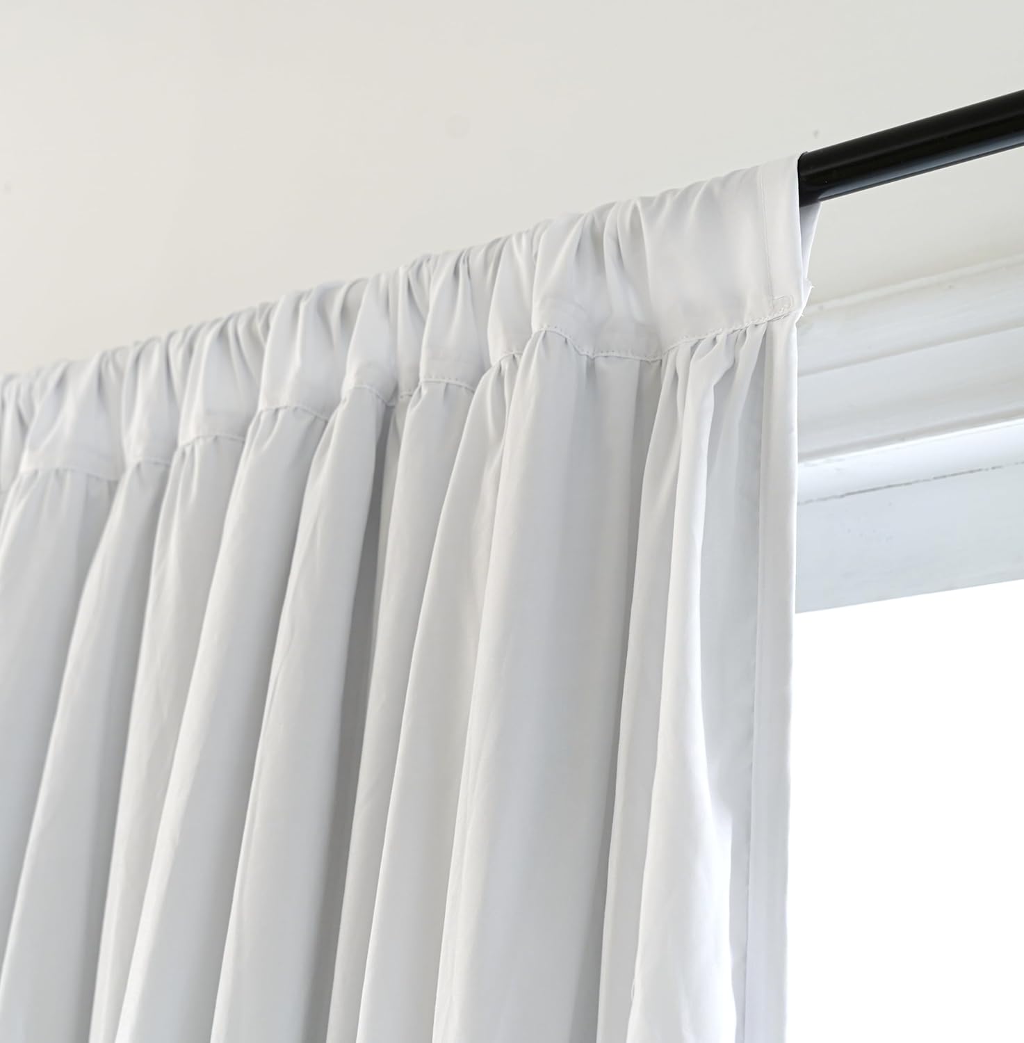 Thermal Insulated Blackout Window Curtains, 52" W x 84" L x 2 Panels, Boho Ruched Window Treatments with 3 Rows of Ruffle, Rustic Rod Pocket Drapes for Bedroom (White, 84" L x 52" W)