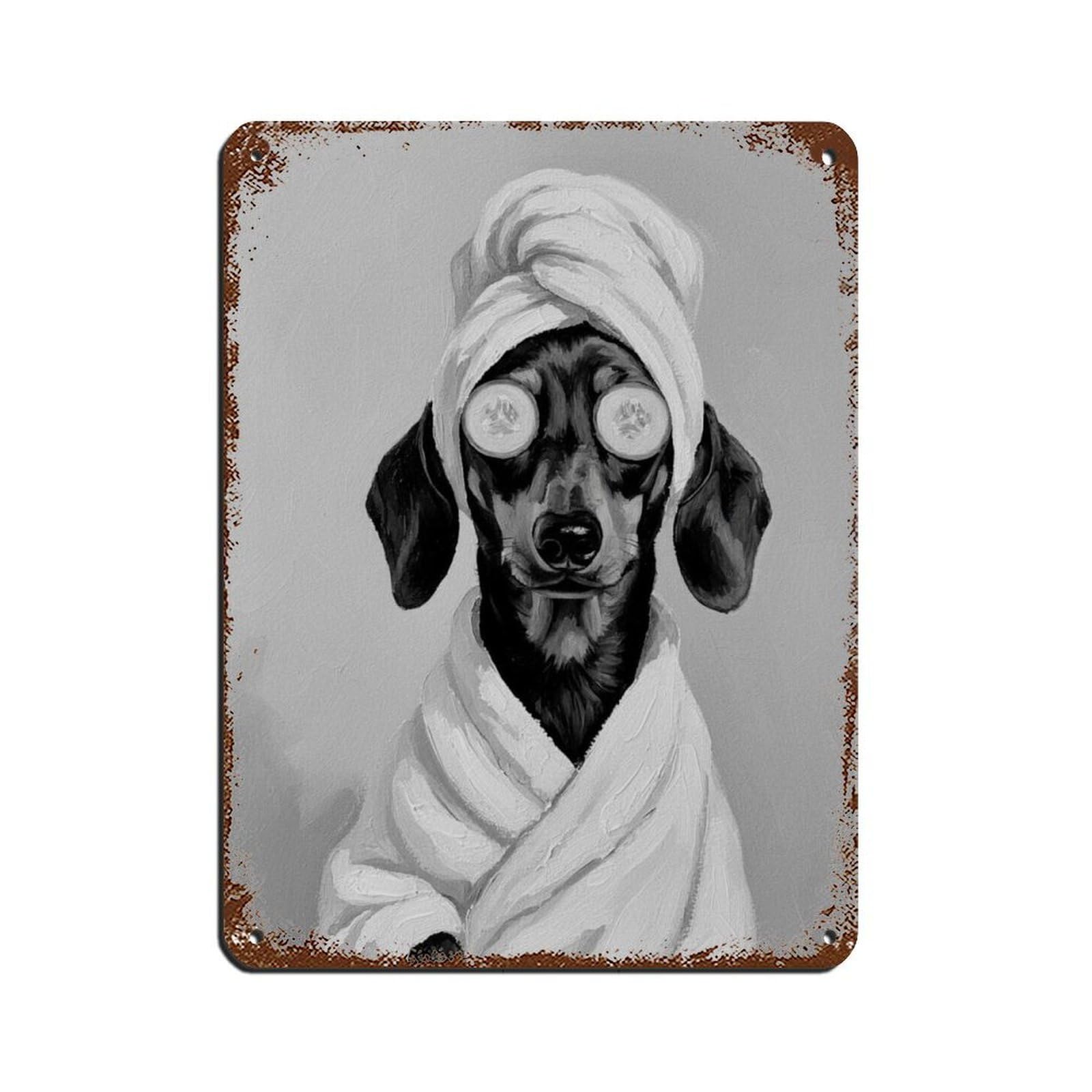 Dachshund Bathroom Art Tin Sign Vintage Metal Pub Club Cafe Bar Home Wall Art Decoration Poster Retro 12x16inch(30x40cm)