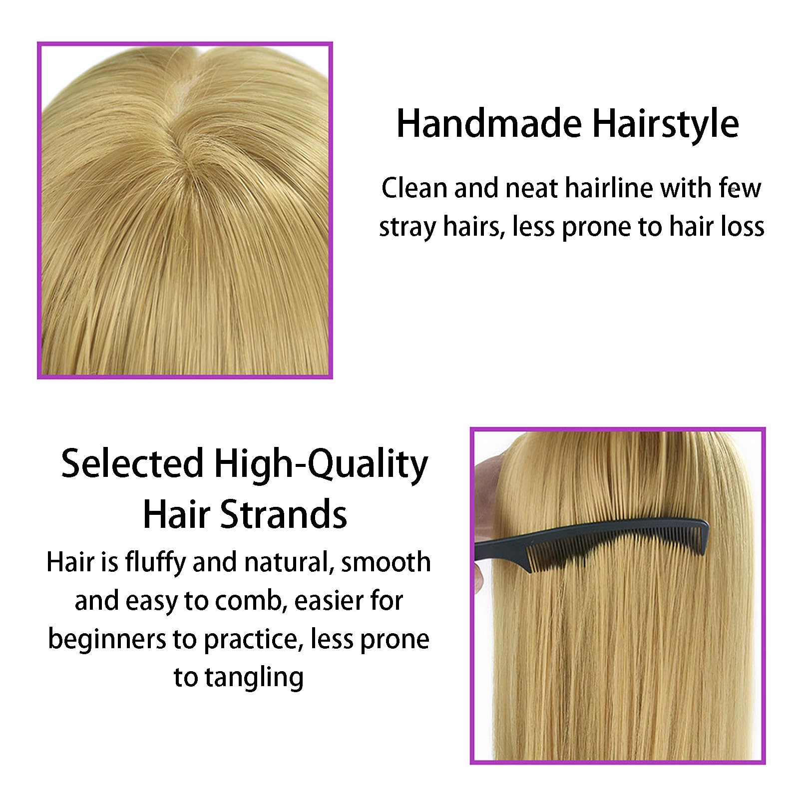 Mannequin Head mit Ständer Haarpuppe zum Üben Echtes Haar 55cm/22in für Haarstyling, Friseurausbildung, Flechten-30#