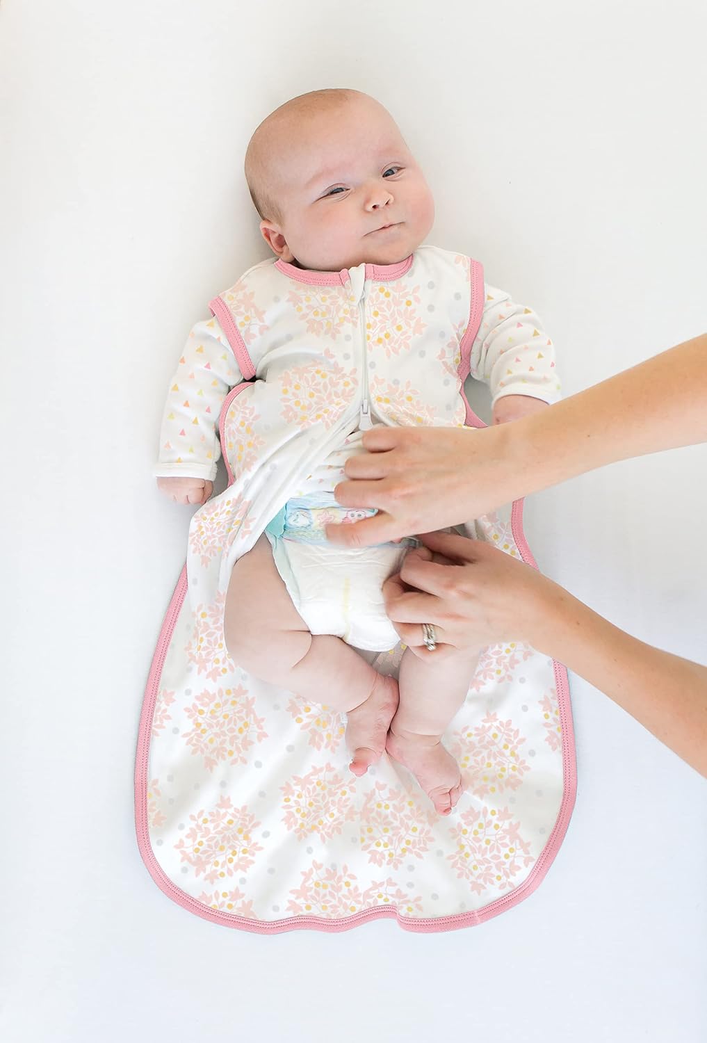 SwaddleDesigns Baby Sleep Sack Set, Heavenly Floral, 6-9 Mo Transitional Swaddle Sack with Arms Up Half-Length Sleeves & Mitten Cuffs and 6-12 Mo Cotton Sleep Sack with 2-way Zipper