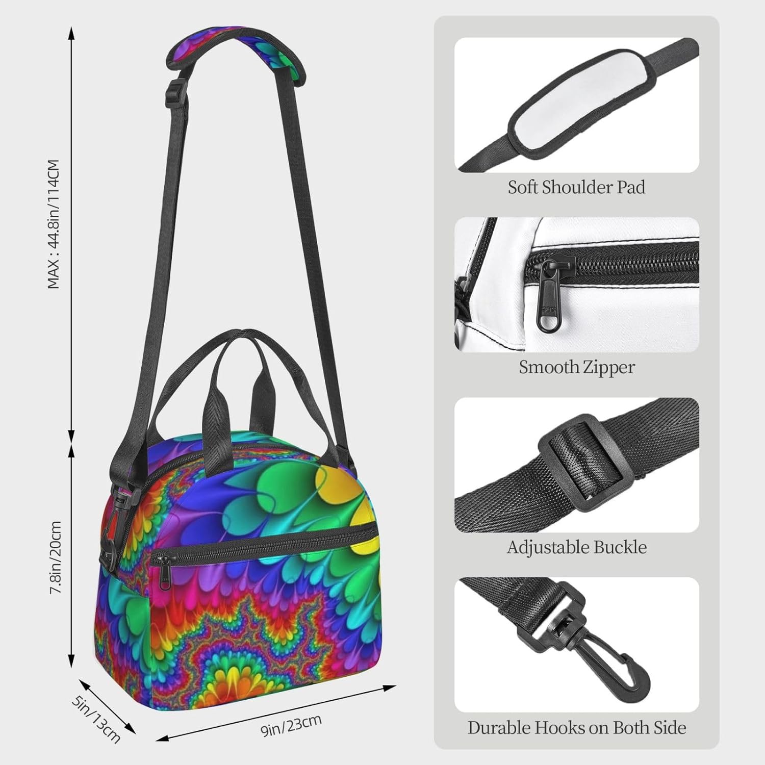 Bright Color Print Reusable Lunch Bag Insulated Lunch Boxes for Office Work Picnic Tote Bag Adjustable