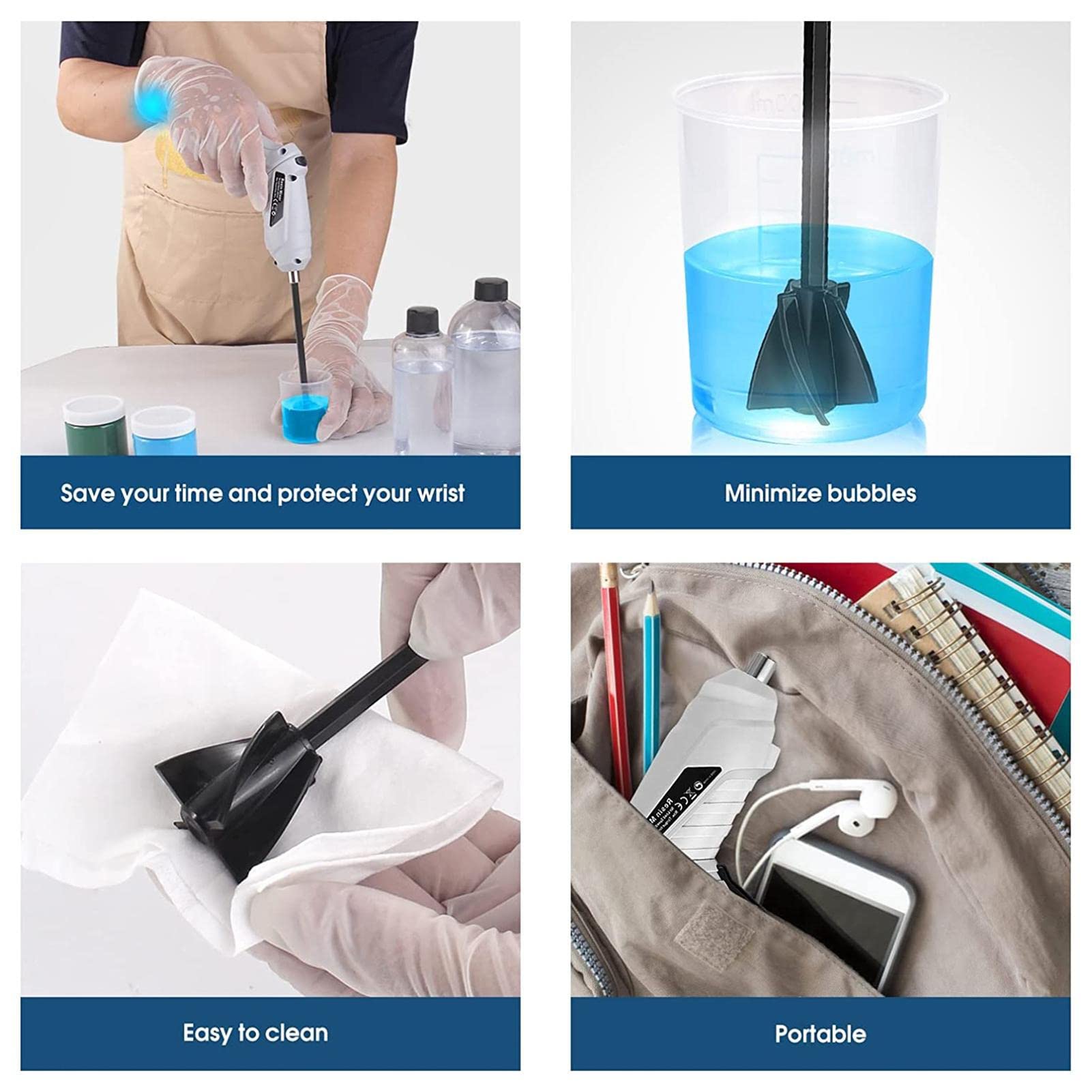 Cordless Hand Mixer, Handheld Resin Mixer, Brushless impusion Lithium Electric Drill, Rechargeable Hand Drill, Epoxy Resin Mixer with 2 Paddles