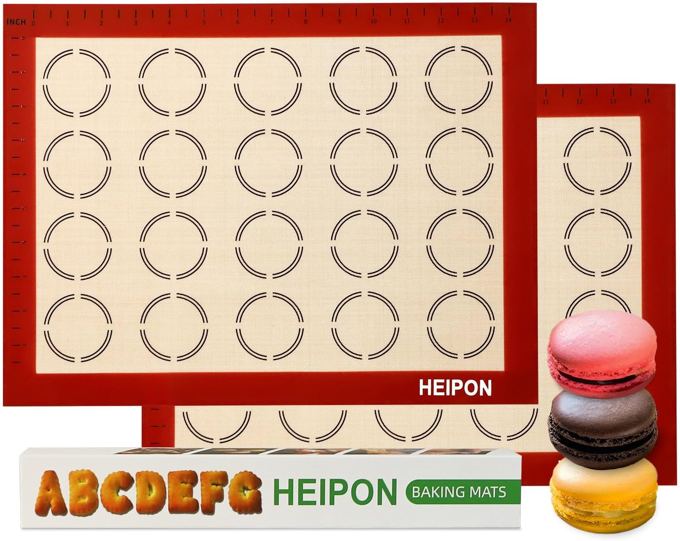 Macaron Silicone Baking Mats,15.7"Lx11.8"W (Red Border,2pcs)