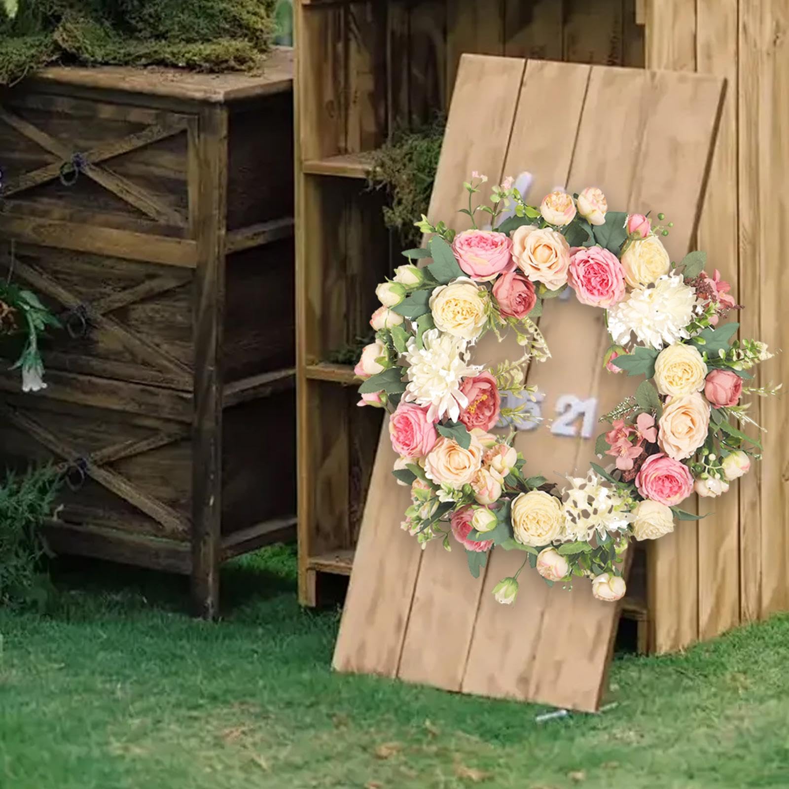 Ghirlanda Rotonda di Fiori Artificiali Realistici da 40 Cm