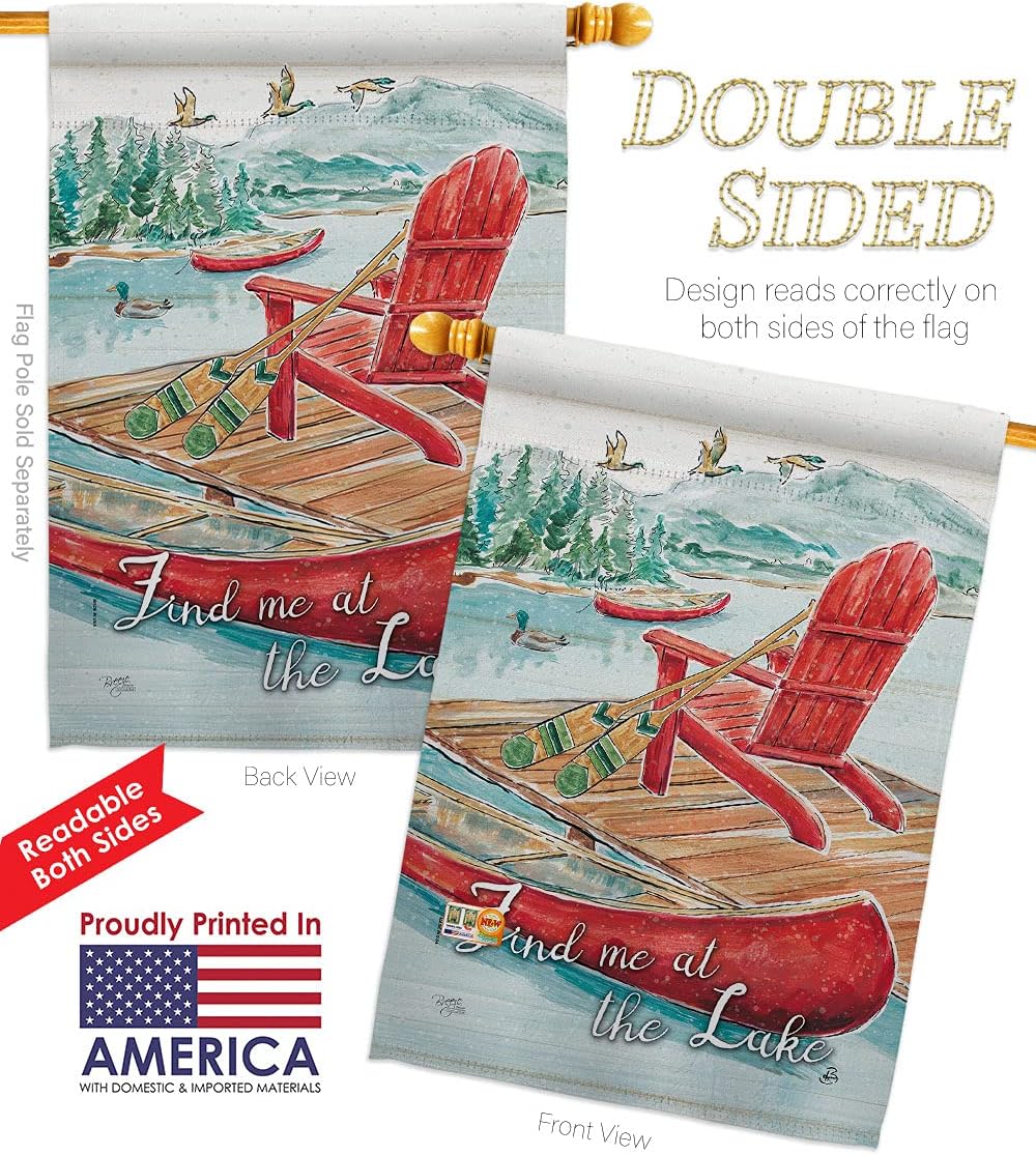 Find Me At The Lake Garden House Flags Set Outdoor Rustic Cabin Moose Wildlife Adventure Forest Small Decorative Gift Yard Banner Double-Sided Made In USA 28 X 40