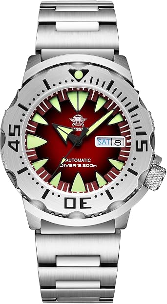 ADDIESDIVE Orologio automatico da uomo in vetro zaffiro, cinturino in  acciaio inox, AD2103, rosso, bracciale : Amazon.it: Orologi