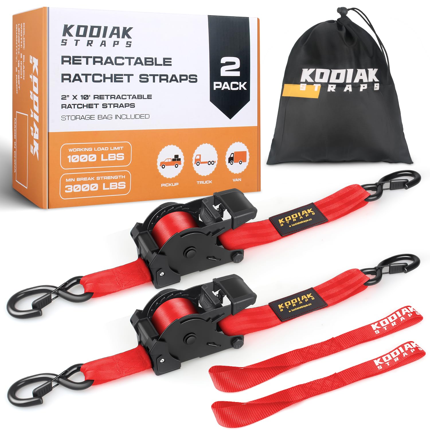 Cinghie di serraggio automatiche, 50 mm, 3 m, con gancio S, 1360 kg, con cricchetto, cinghie di ancoraggio con cricchetto, per camion, moto, bicicletta, colore rosso, 2 pezzi