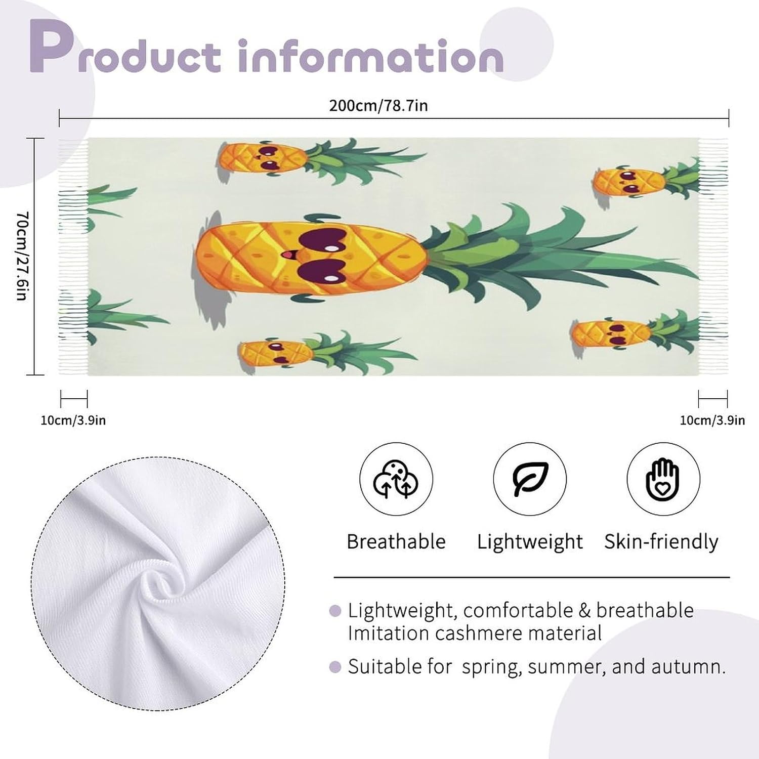 Cute Pineapple Scarf for Women Men Classic Fashion Blanket Scarves Soft Cashmere Feel Scarf Cold Weather Warm Long Shawl Winter Large Scarves Classic Blanket Scarfs Thick