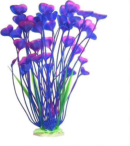 Plantas de plástico para acuario, plantas artificiales altas para decoración de peceras de 16.5 pulgadas (1 unidad) (morado)