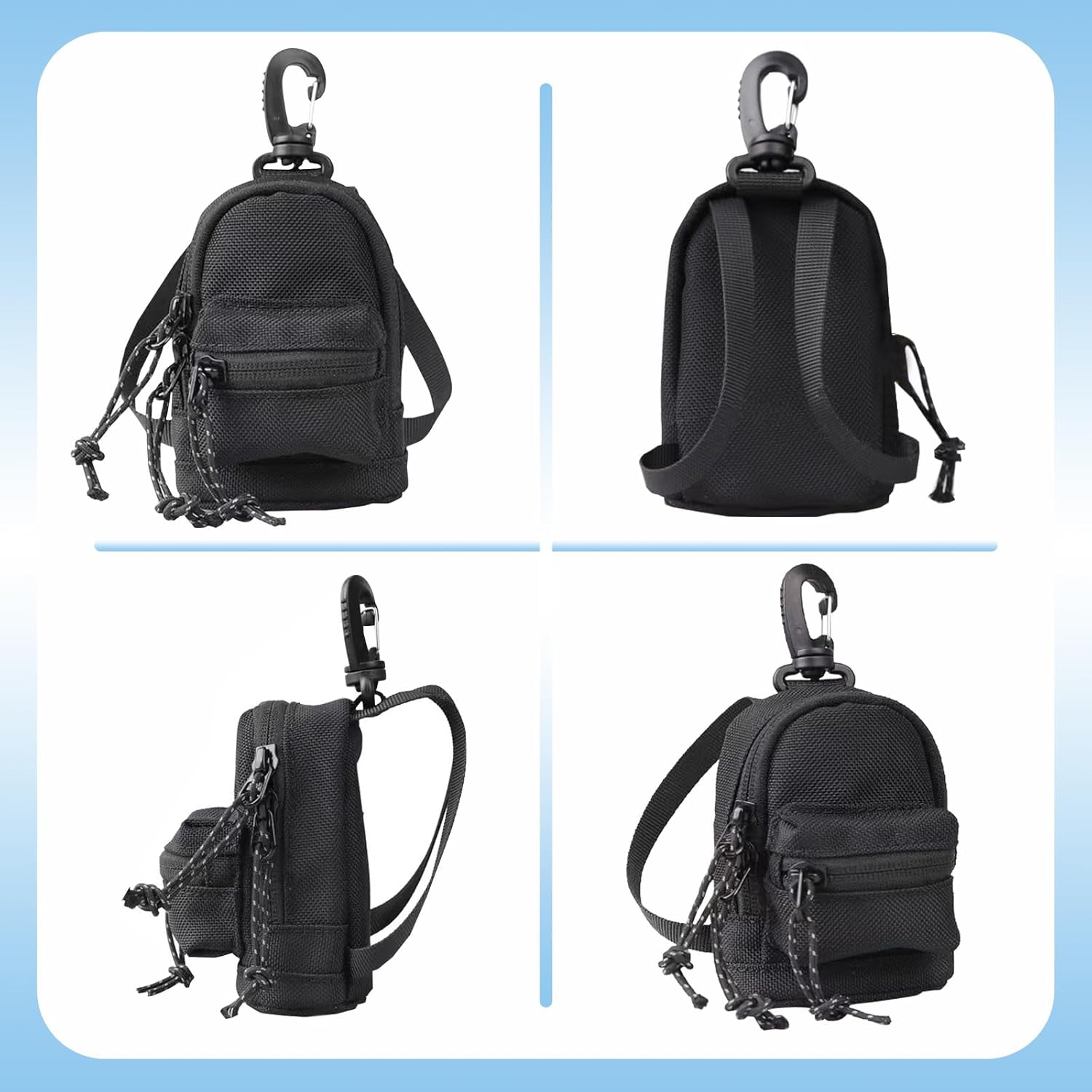 Jewssi Coin Pouch for Men, Small Change Purse Keychain Wallet Bag for Women, Cute Mens Zipper Belt Car Holder, Mini Backpack Accessories. (Black) - Image 4