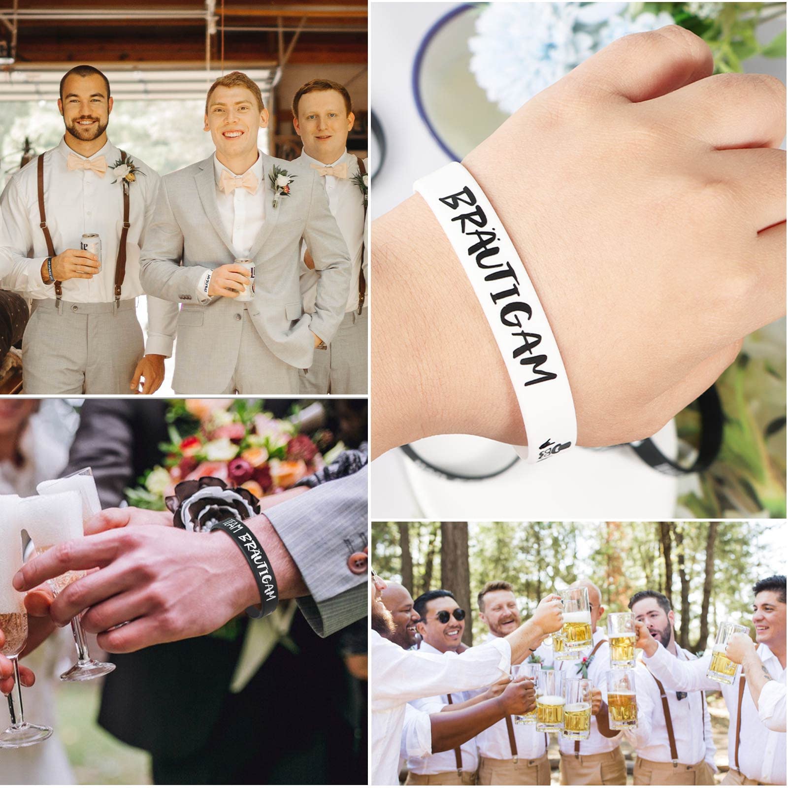 12-teiliges Silikon-Armband Set Für EVG & Bräutigam – Junggesellenabschied, Hochzeit, Verlobung, In Schwarz/Weiß