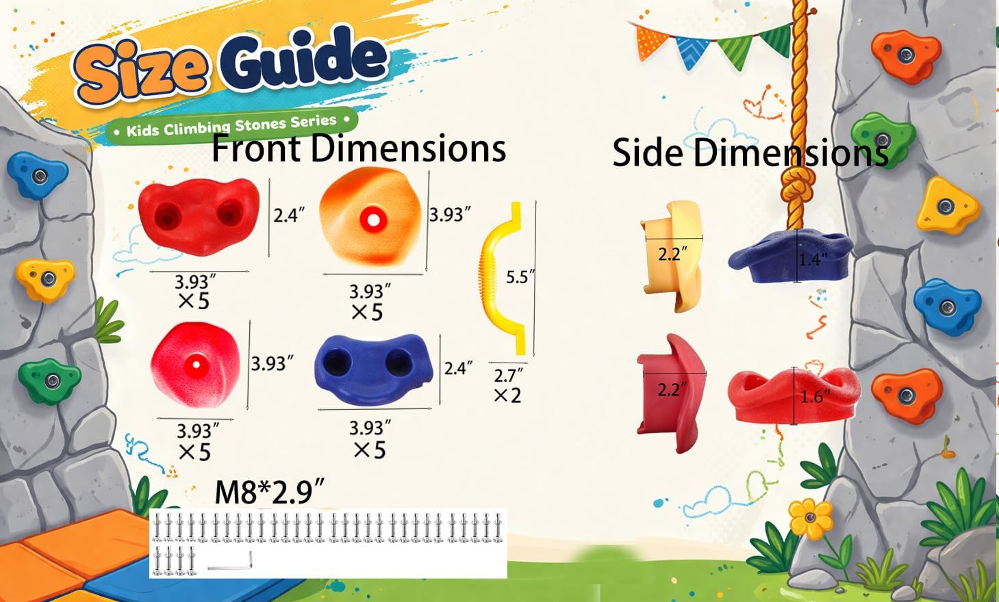 22 PCS Kids Rock Climbing Holds for Ages 3+,Durable Climbing Blocks for Indoor & Outdoor Wall, Backyard Playground Set