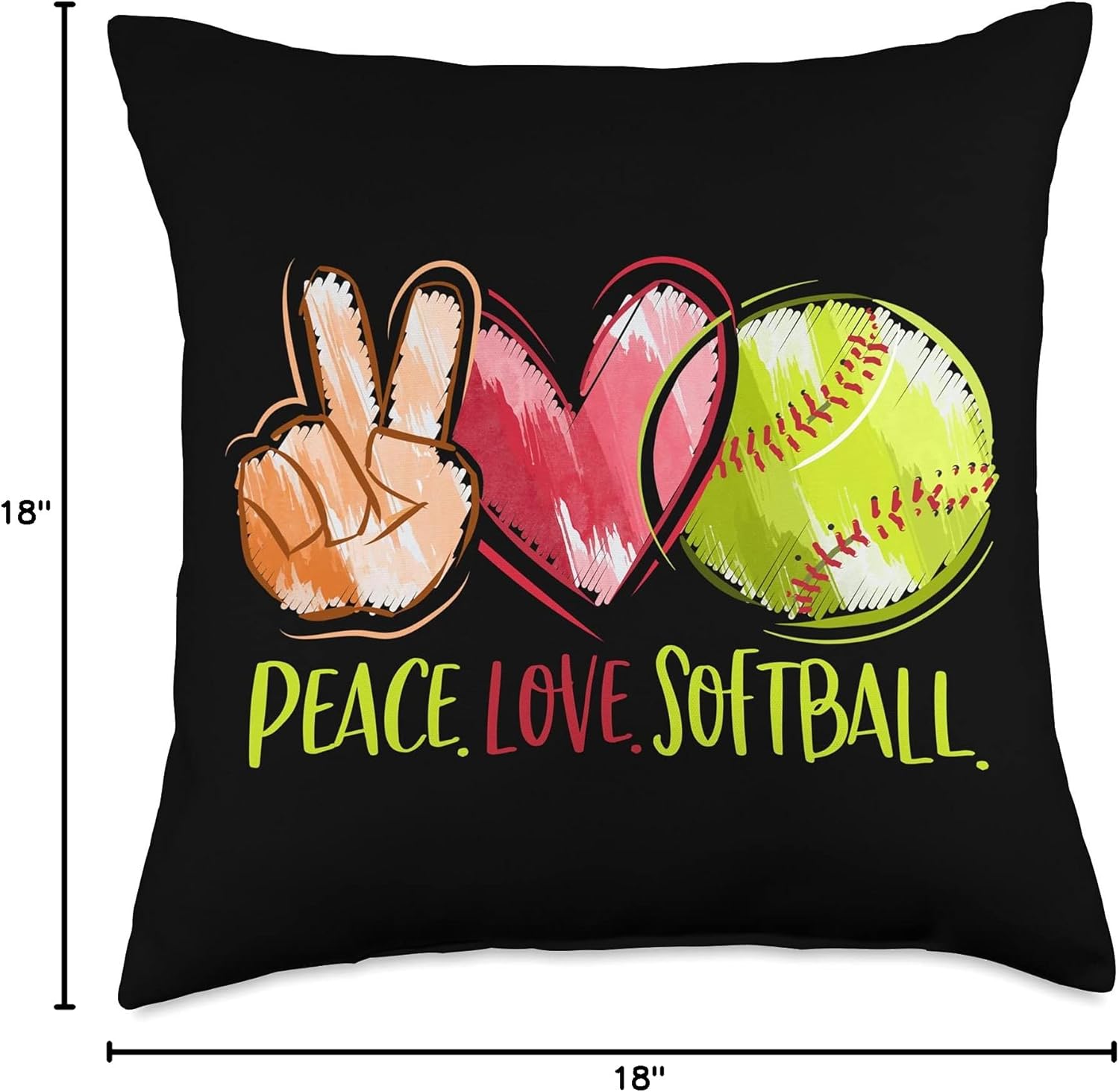 Softball Player Girls Peace Love Softball Throw Pillow