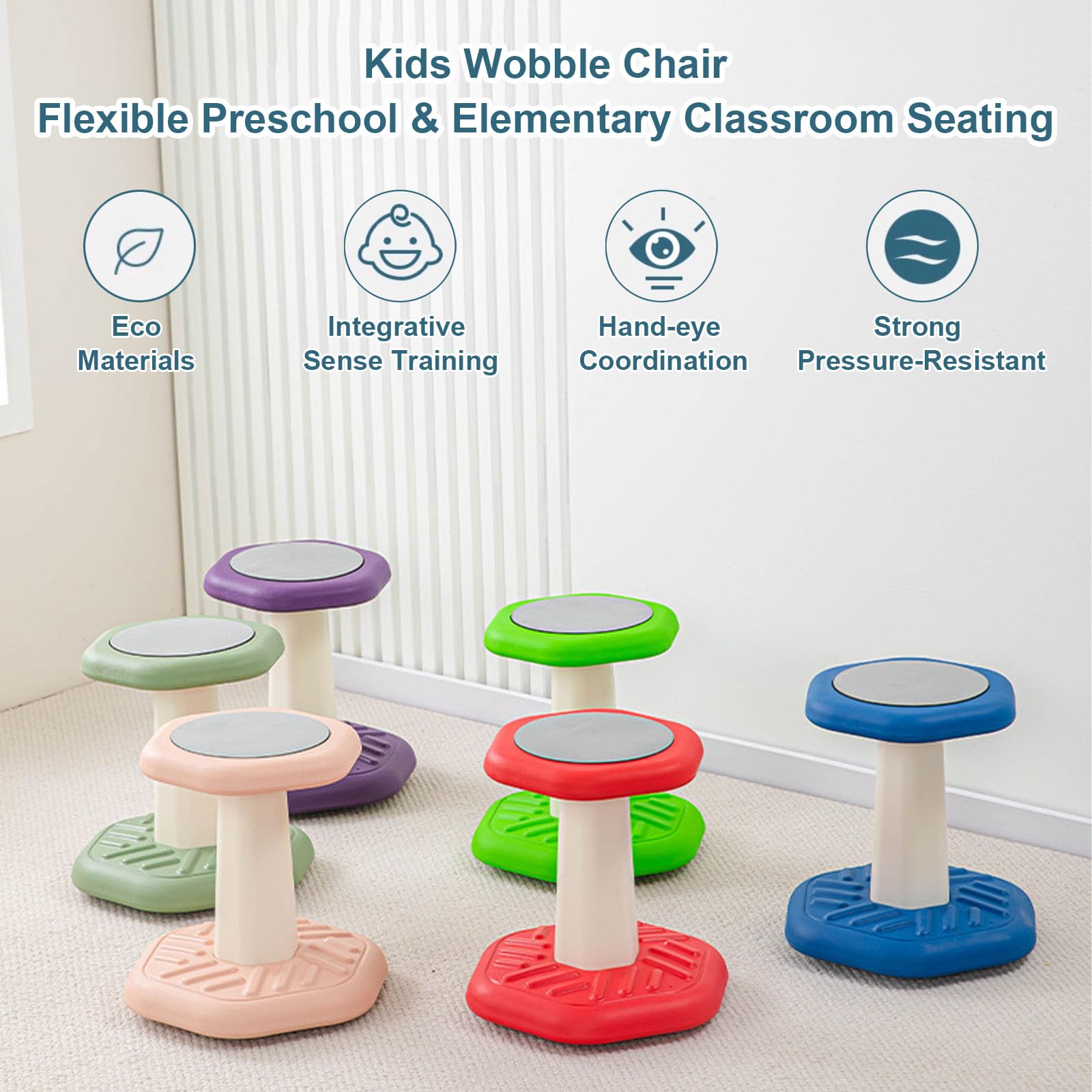 Wobble Stool For Active Sitting - Adjustable Height ADHD Chair For Adults & Kids, Improves Focus