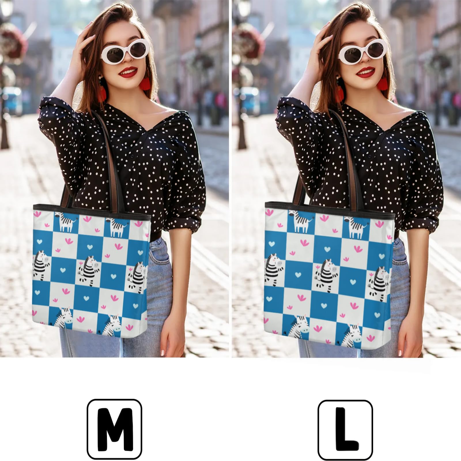 Zebras Grid Tote Bag Multi Pocket Zippered Beach Bag Lightweight Waterproof Handbag for Women Men Work Gym Travel Swimming Yoga Grocery Shopping M