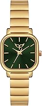 Gold Tone Square Analog Wrist Watch with Black Dial, Metal Strap