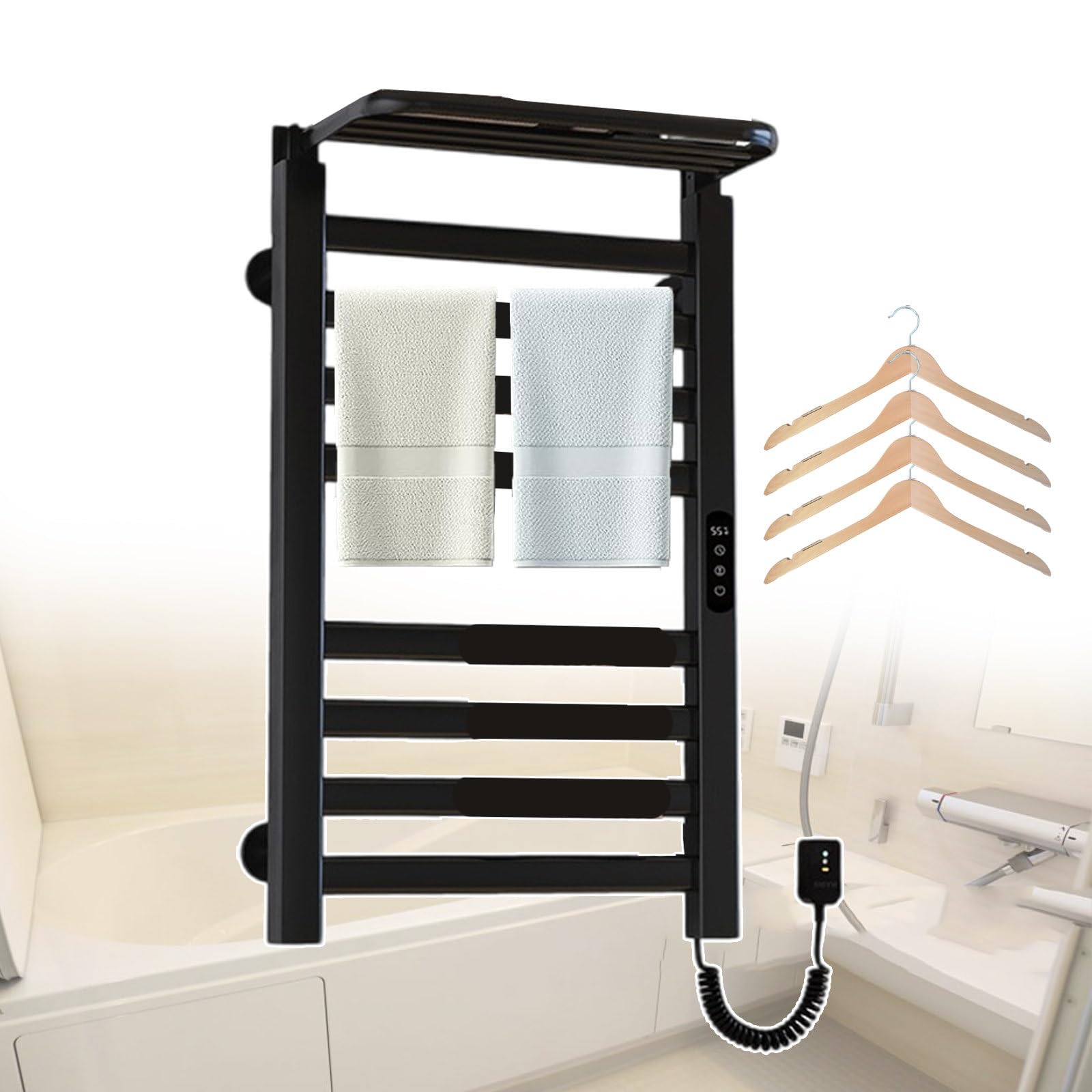 Toallero calefaccionado blanco de 200W: confort térmico con estante de pared