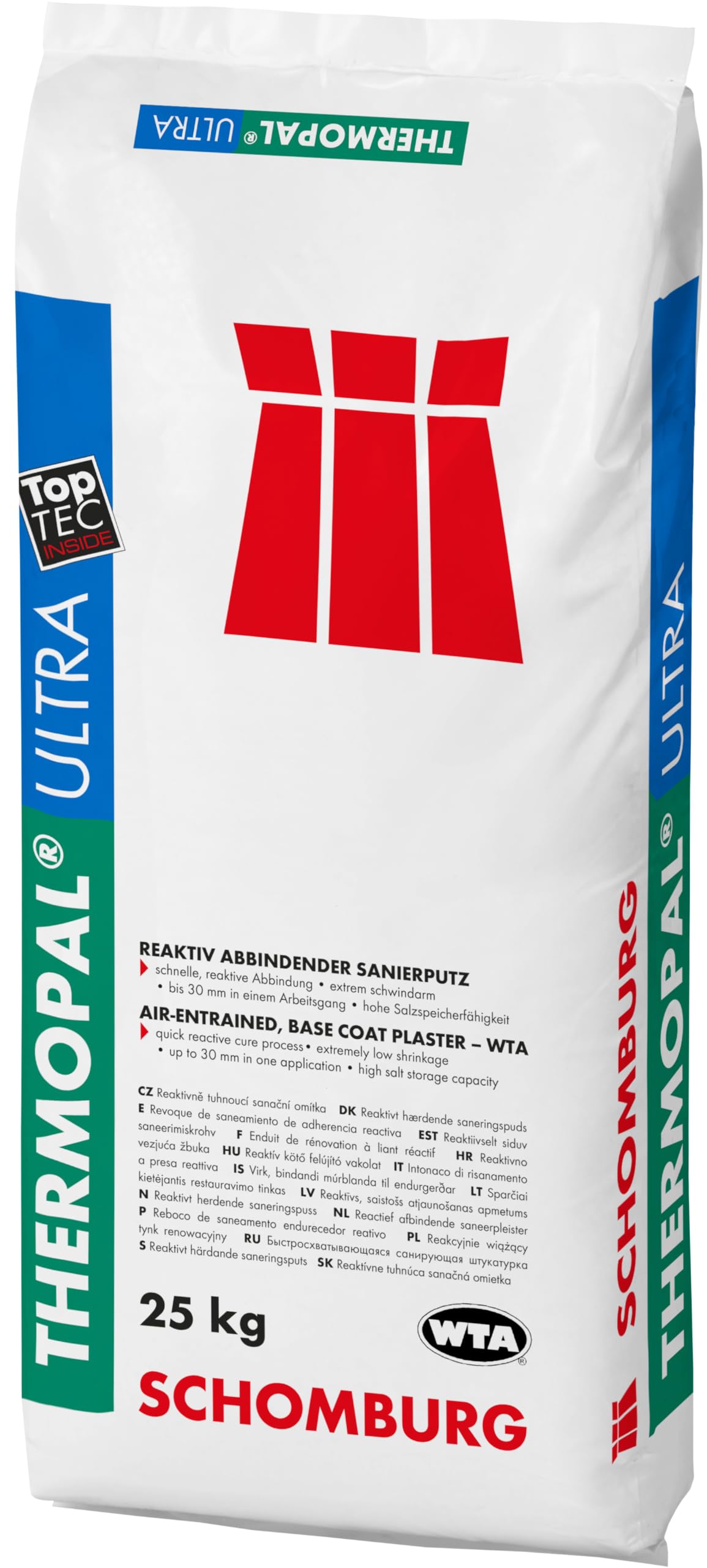 THERMOPAL-ULTRA - Sanierputzmörtel – WTA-zertifizierter, mineralischer Werktrockenmörtel, abriebfest, für Innen- und Außenbereich, Feuchtigkeitsschäden & Salzbelastung, grau - 25kg